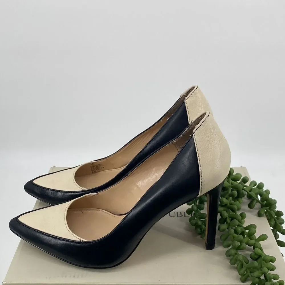 Banana Republic Tatum Leather Pointed Toe Two-Tone Dressy High Heels Pumps Black